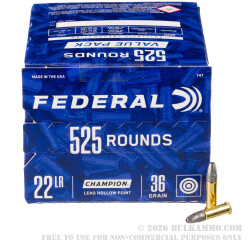 5250 Rounds of .22 LR Ammo by Federal Champion - 36gr LHP