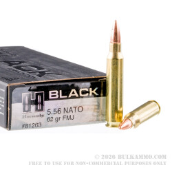 200 Rounds of 5.56x45 Ammo by Hornady BLACK - 62gr FMJ