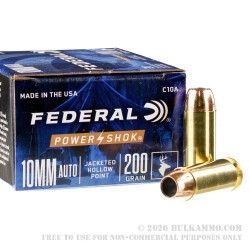 20 Rounds of 10mm Ammo by Federal Power-Shok - 200gr JHP
