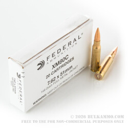 500 Rounds of 7.62x51mm Ammo by Federal -  XM80C - 149gr FMJ