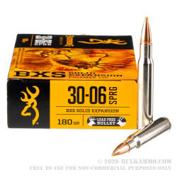 20 Rounds of 30-06 Springfield Ammo by Browning BXS Copper Expansion - 180gr Polymer Tipped