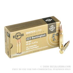20 Rounds of .223 Ammo by Prvi Partizan Match - 69gr HPBT