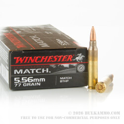 20 Rounds of 5.56x45 Ammo by Winchester Match - 77gr HPBT 20 Rounds of 5.56x45 Ammo by Winchester Match - 77gr HPBT