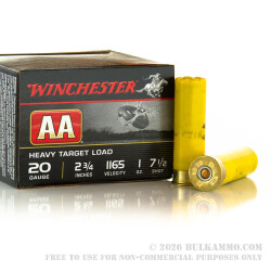 250 Rounds of 20ga Ammo by Winchester AA - 1 ounce #7 1/2 shot 250 Rounds of 20ga Ammo by Winchester AA - 1 ounce #7 1/2 shot