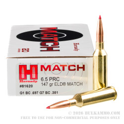 20 Rounds of 6.5 PRC Ammo by Hornady Match - 147gr ELD Match