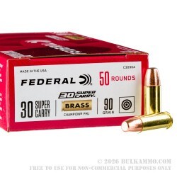 50 Rounds of .30 Super Carry Ammo by Federal Champion - 90gr FMJ