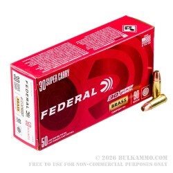 50 Rounds of .30 Super Carry Ammo by Federal Champion - 90gr FMJ