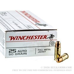 500 Rounds of .25 ACP Ammo by Winchester USA - 50gr FMJ