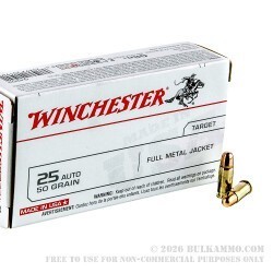 500 Rounds of .25 ACP Ammo by Winchester USA - 50gr FMJ