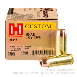 200 Rounds of .50 AE Ammo by Hornady - 300 gr JHP