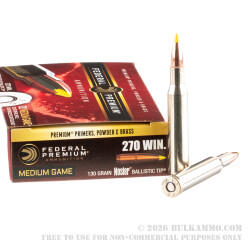 20 Rounds of .270 Win Ammo by Federal - 130gr Nosler Ballistic Tip