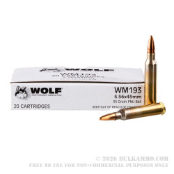 1000 Rounds of 5.56x45 Ammo by Wolf Gold - 55gr FMJ