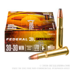 20 Rounds of 30-30 Win Ammo by Federal - 170gr Fusion