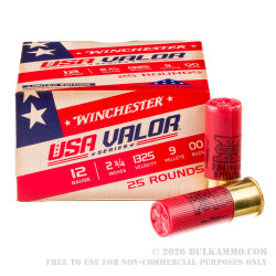 25 Rounds of 12ga Ammo by Winchester USA VALOR - 00 Buck
