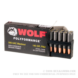 500 Rounds of .300 AAC Blackout Ammo by Wolf - 145gr FMJ