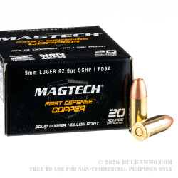 20 Rounds of 9mm Ammo by Magtech First Defense - 92.6gr SCHP 20 Rounds of 9mm Ammo by Magtech First Defense - 92.6gr SCHP