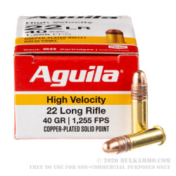50 Rounds of .22 LR Ammo by Aguila High Velocity - 40gr CPRN