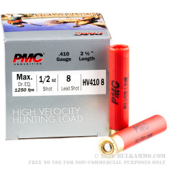 250 Rounds of .410 Ammo by PMC High Velocity Hunting Load - 1/2 ounce #8 Shot 250 Rounds of .410 Ammo by PMC High Velocity Hunting Load - 1/2 ounce #8 Shot