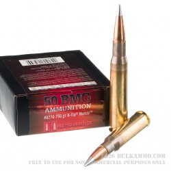 10 Rounds of .50 BMG Ammo by Hornady Match - 750gr A-Tip Match