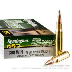 20 Rounds of .308 Win Ammo by Remington Premier Long Range - 172gr Speer Impact