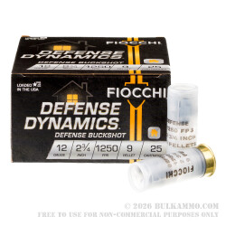 25 Rounds of 12ga Ammo by Fiocchi - #1 Buck