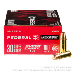 1000 Rounds of .30 Super Carry Ammo by Federal American Eagle - 100gr FMJ