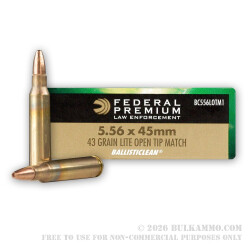 500 Rounds of 5.56x45 Ammo by Federal Premium Ballisticlean - 43 Grain OTM 500 Rounds of 5.56x45 Ammo by Federal Premium Ballisticlean - 43 Grain OTM