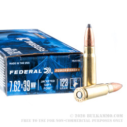 20 Rounds of 7.62x39mm Ammo by Federal - 123gr SP
