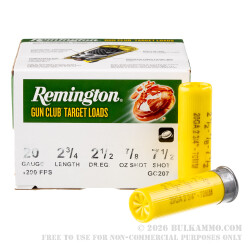 25 Rounds of 20ga Ammo by Remington Gun Club Target Load - 2-3/4" 7/8 ounce #7 1/2 shot