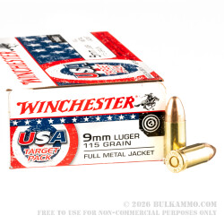 500 Rounds of 9mm Ammo by Winchester USA Target Pack - 115gr FMJ 500 Rounds of 9mm Ammo by Winchester USA Target Pack - 115gr FMJ