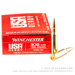 200 Rounds of .308 Win Ammo by Winchester USA Ready - 168gr Open Tip