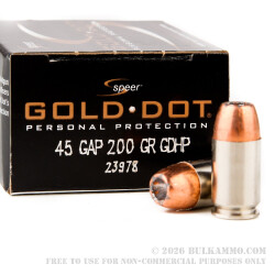 20 Rounds of .45 GAP Ammo by Speer - 200gr JHP 20 Rounds of .45 GAP Ammo by Speer - 200gr JHP