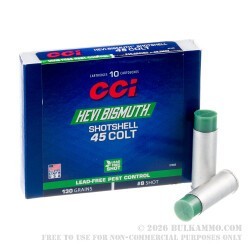 10 Rounds of .45 Long-Colt Ammo by CCI Pest Control Shotshell - 130gr #8 Bismuth Shot