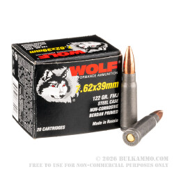 1000 Rounds of 7.62x39mm Ammo by Wolf - 122gr FMJ 1000 Rounds of 7.62x39mm Ammo by Wolf - 122gr FMJ