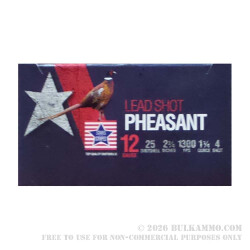 250 Rounds of 12ga Ammo by Stars & Stripes - 2-3/4" 1 1/4 ounce #4 shot 250 Rounds of 12ga Ammo by Stars & Stripes - 2-3/4" 1 1/4 ounce #4 shot