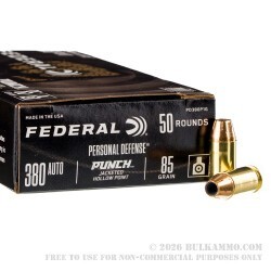 500 Rounds of .380 ACP Ammo by Federal Punch - 85gr JHP