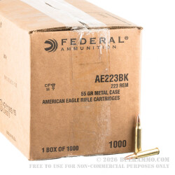 1000 Rounds of .223 Ammo by Federal American Eagle - 55gr FMJ 1000 Rounds of .223 Ammo by Federal American Eagle - 55gr FMJ