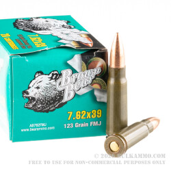 20 Rounds of 7.62x39mm Ammo by Brown Bear - 123gr FMJ 20 Rounds of 7.62x39mm Ammo by Brown Bear - 123gr FMJ