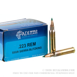 20 Rounds of .223 Ammo by ADI World Class - 55gr BlitzKing