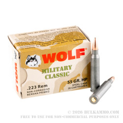20 Rounds of .223 Ammo by Wolf WPA - 55gr HP