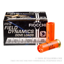 250 Rounds of 12ga Ammo by Fiocchi Game and Target - 2-3/4" 1 ounce #8 shot