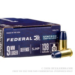 50 Rounds of 9mm Ammo by Federal Syntech Defense - 138gr SHP