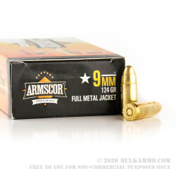 50 Rounds of 9mm Ammo by Armscor - 124gr FMJ