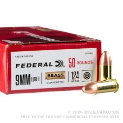 1000 Rounds of 9mm Ammo by Federal Champion - 124gr FMJ