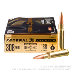 20 Rounds of .308 Win Ammo by Federal Gold Medal CenterStrike - 168gr OTM