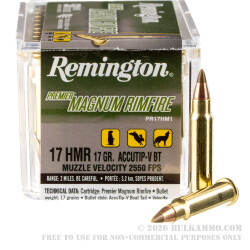2000 Rounds of .17 HMR Ammo by Remington Premier Magnum Rimfire - 17gr AccuTip-V