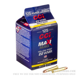 125 Rounds of .22 WMR Ammo by CCI Maxi-Mag - 40gr JHP