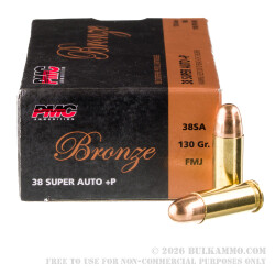 50 Rounds of .38 Super +P Ammo by PMC - 130gr FMJ