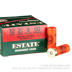 25 Rounds of 12ga Ammo by Estate - 9 pellet 00 buckshot 25 Rounds of 12ga Ammo by Estate - 9 pellet 00 buckshot