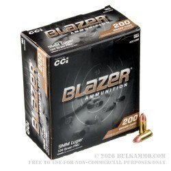 200 Rounds of 9mm Ammo by Blazer Brass - 124gr FMJ